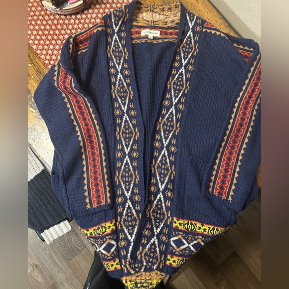 Lucky Brand Sweaters - Lucky Brand Cardigan Womens L Sweater Aztec Tribal Knit Open Front Boho
